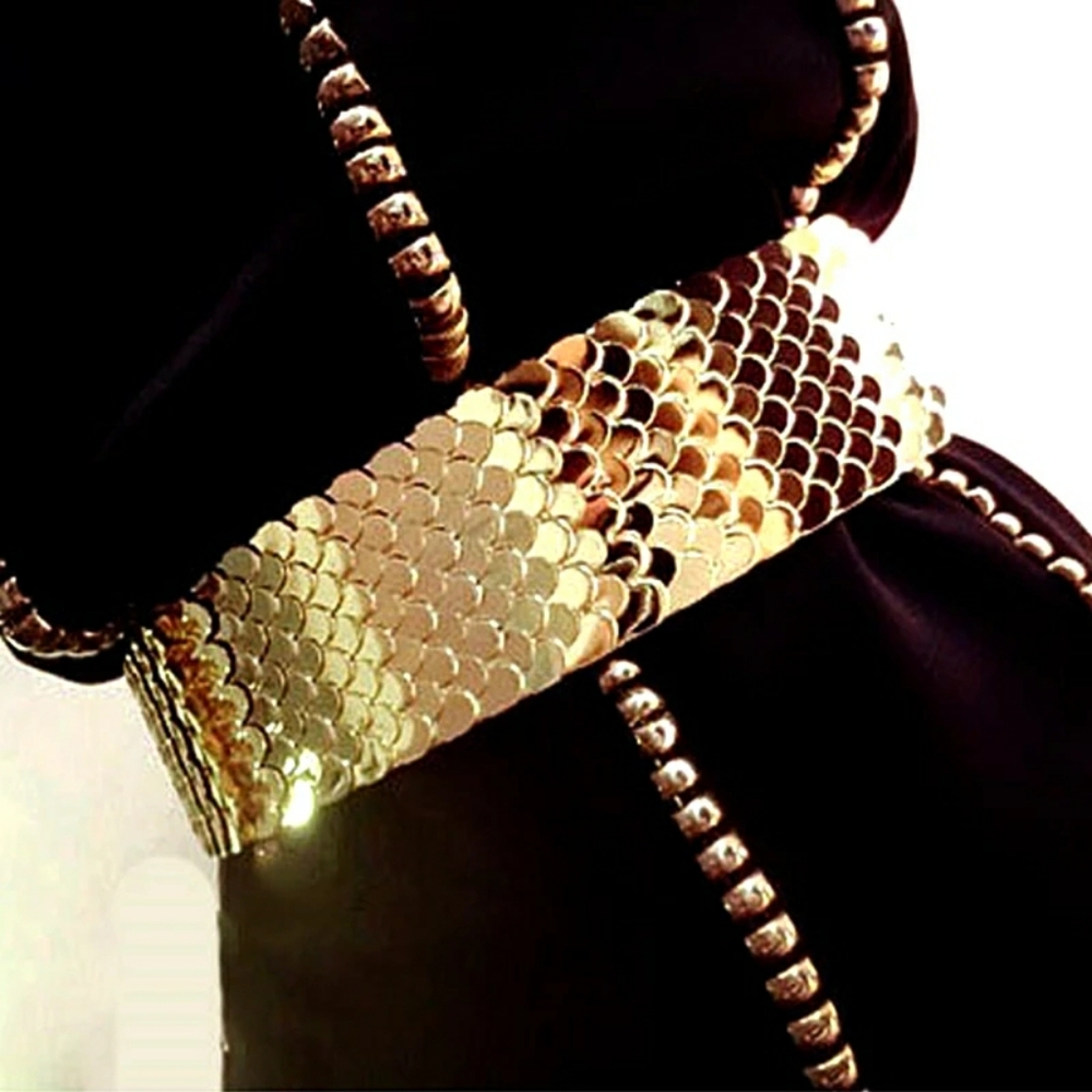 Elastic belt female gold fish scale metal